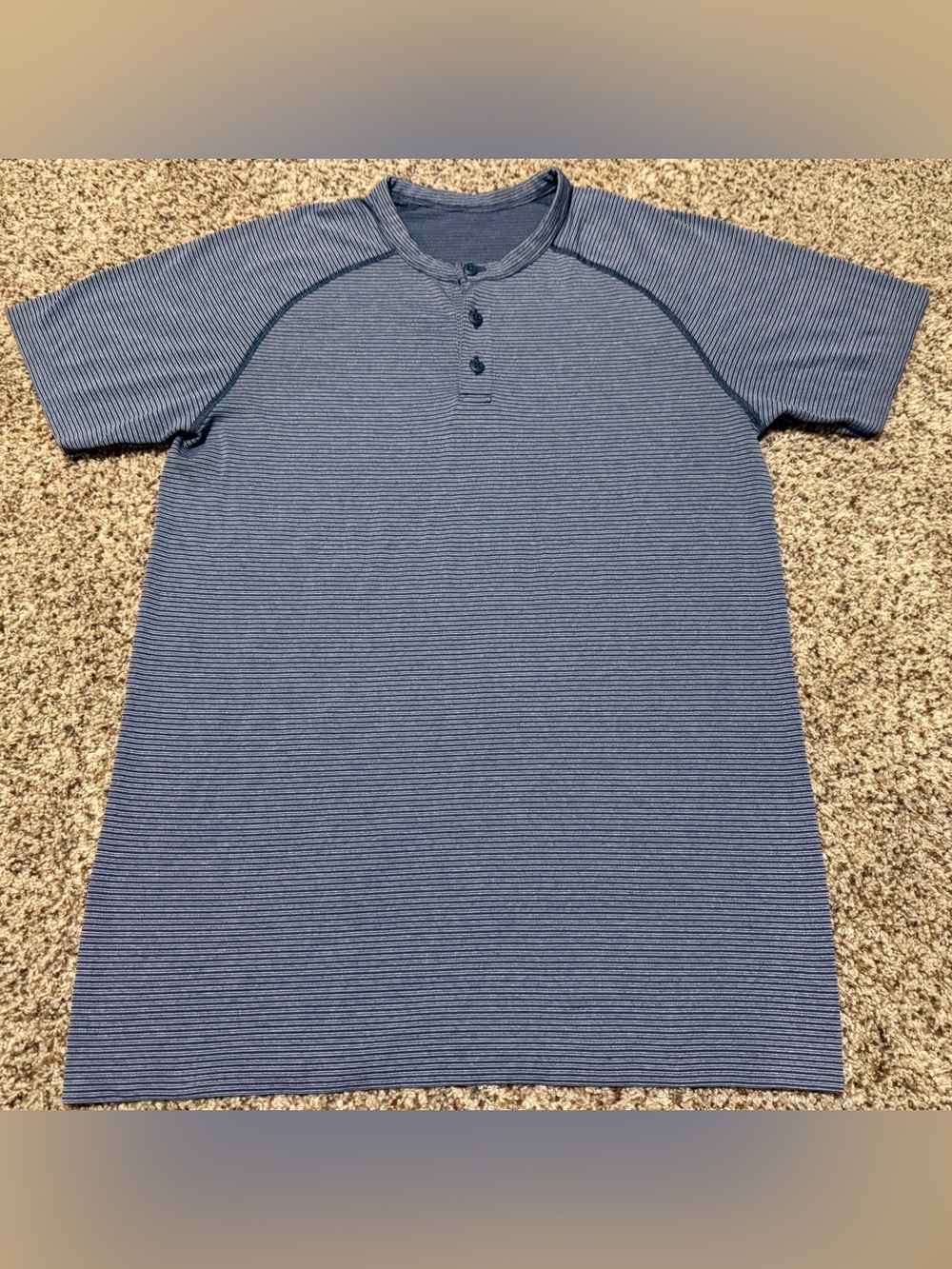 lululemon athletica Blue Short-Sleeve Henley with Subtle Stripes